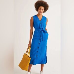 Boden Sleeveless Button-Front Midi Dress in Bright Blue